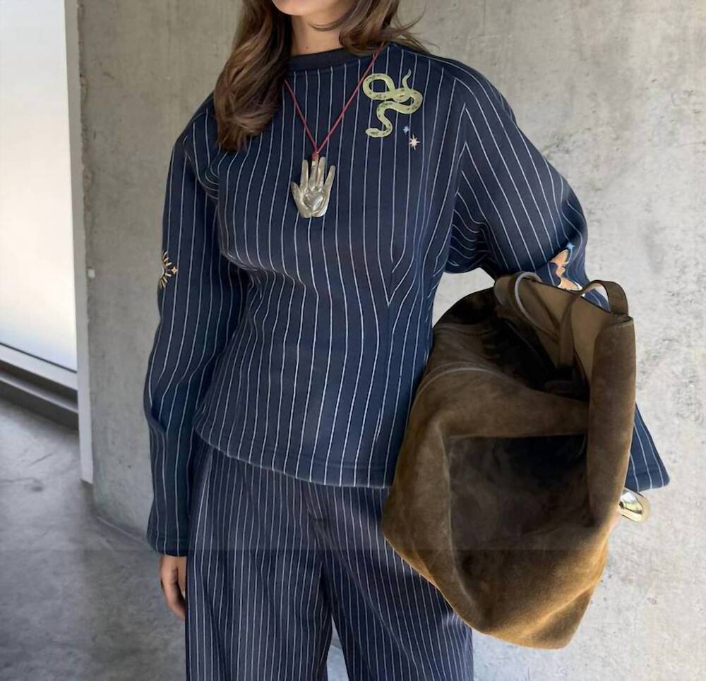 NEW NEVER FULLY DRESSED pinstripe barrel sweatshirt in blue